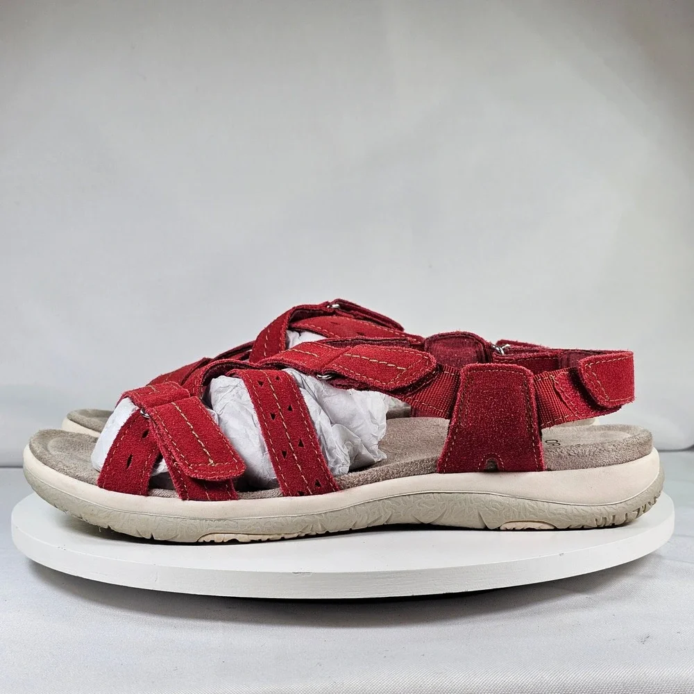 Earth Origins Sammie Red Pepper Suede Strappy Comfort Sport Sandals Womens 9.5 M